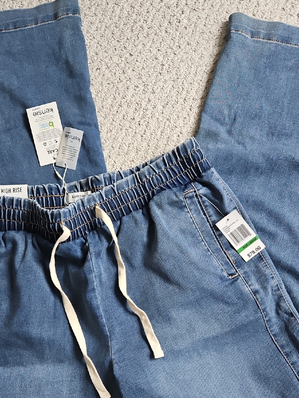 Kensie Relaxed Wide Leg Women Jeans with Drawstring - Picture 4 of 12
